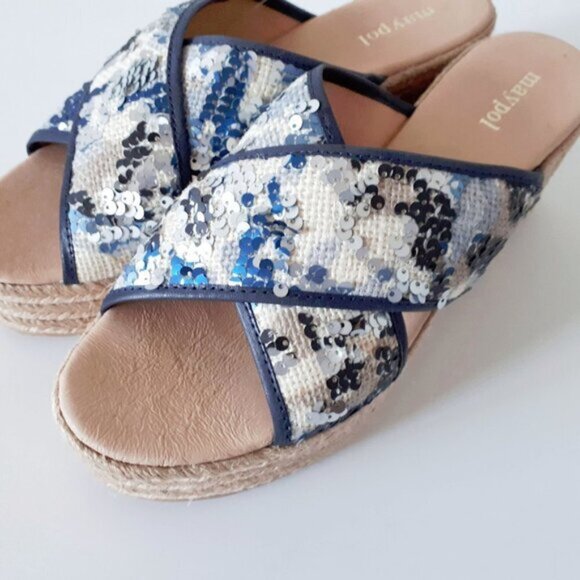 NWOT Maypol sequin & textile criss-cross strap espadrille platform wedge sandals - Picture 6 of 9